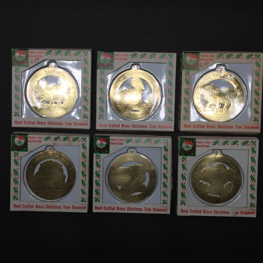 Vintage 70's Astrology Zodiac Brass Ornaments